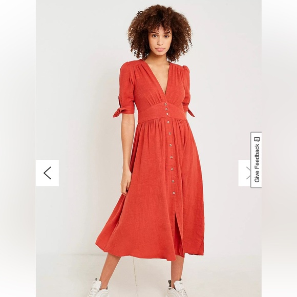 Free People Love of My Life Midi Burnt Orange Dress Button-Down Medium - Picture 5 of 12